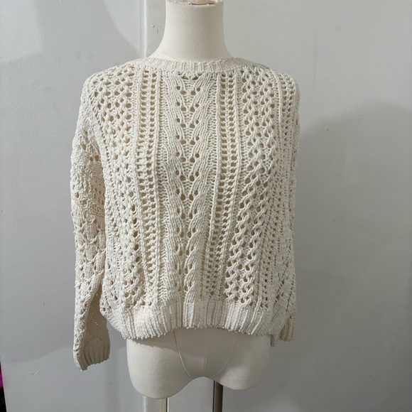 Kendall + Kylie Ivory Chunky Open Knit Pullover Soft Sweater Sz S Classic Preppy - Picture 1 of 8
